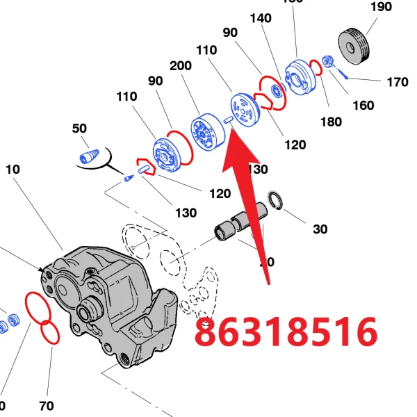pin 86318516 - Fitting Position Guide on HC109 Hydraulic Rock Drill/Drifter