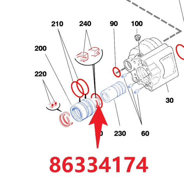 Lip seal 86334174 - Fitting Position Guide on HC50 Hydraulic Rock Drill/Drifter