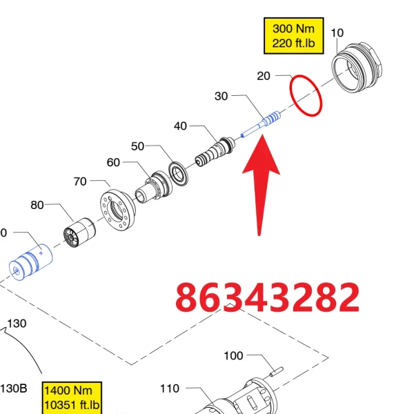 Push rod 86343282 - Fitting Position Guide on HC50 Hydraulic Rock Drill/Drifter