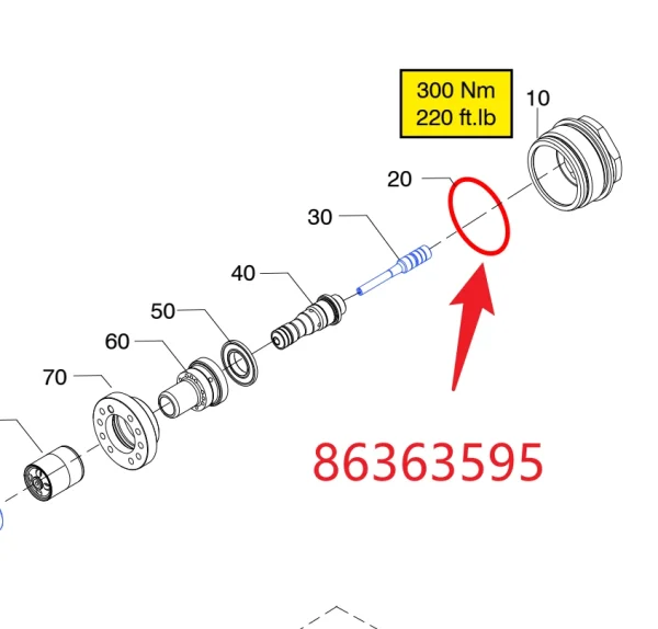 O_ring 86363595 - Closeup of Wear-Resistant Sealing Surface for HC50 Hydraulic Rock Drill/Drifter