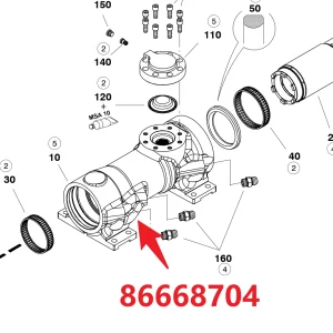 Carter 86668704 - Main View of Genuine OEM Housing for HC20 Hydraulic Rock Drill/Drifter