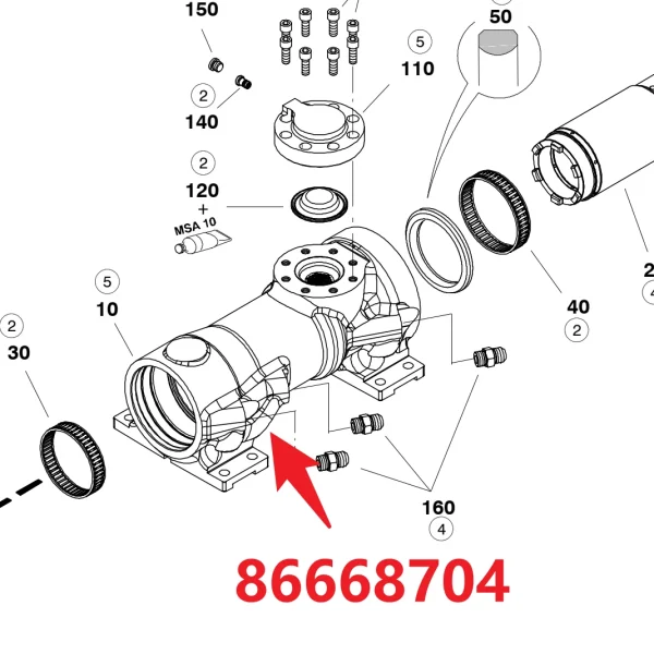 Carter 86668704 - Main View of Genuine OEM Housing for HC20 Hydraulic Rock Drill/Drifter