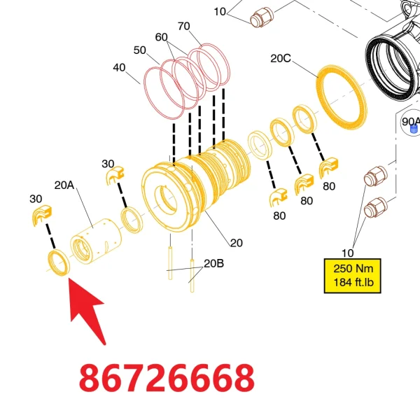 O_ring 86726668 - Fitting Position Guide on HC95 Hydraulic Rock Drill/Drifter