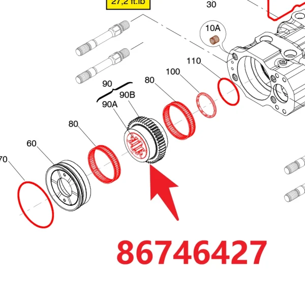 Splined nut 86746427 - Fitting Position Guide on HC95 Hydraulic Rock Drill/Drifter