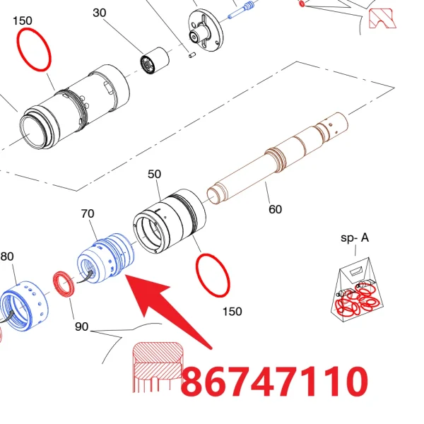 Hyd. stop piston 86747110 - Fitting Position Guide in HC95 Hydraulic Rock Drill/Drifter Circuit