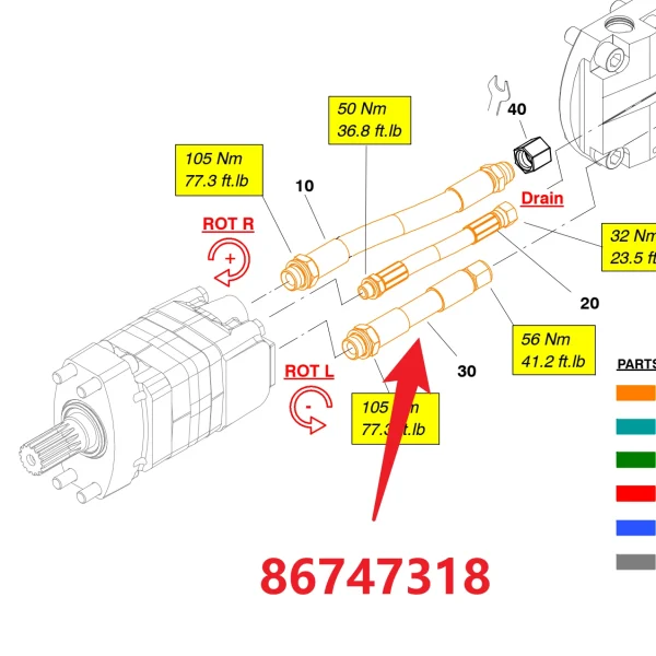 Hose 86747318 - Fitting Position Guide on HC95 Hydraulic Rock Drill/Drifter