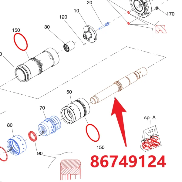 Strike piston 86749124 - Fitting Position Guide in HC95 Hydraulic Rock Drill/Drifter Cylinder