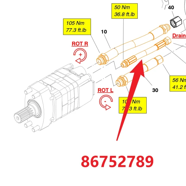 Hose 86752789 - Fitting Position Guide on HC95 Hydraulic Rock Drill/Drifter