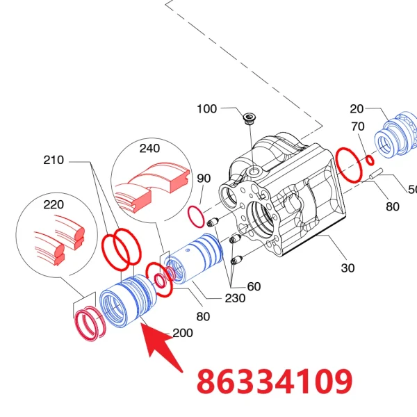 Thrust lining 86334109 - Fitting Position Guide on HC50 Hydraulic Rock Drill/Drifter