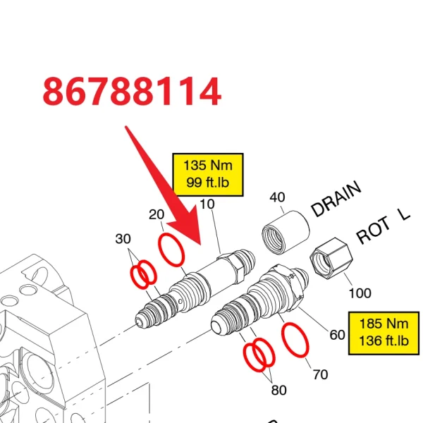 Adapter drain 86788114 - Fitting Position Guide on HC95 Hydraulic Rock Drill/Drifter