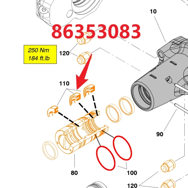 Lip seal 86353083 - Fitting Position Guide on HC95 Hydraulic Rock Drill/Drifter