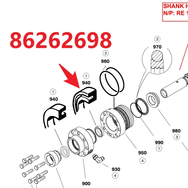 Lip seal 86262698 - Fitting Position Guide on HC20 Hydraulic Rock Drill/Drifter