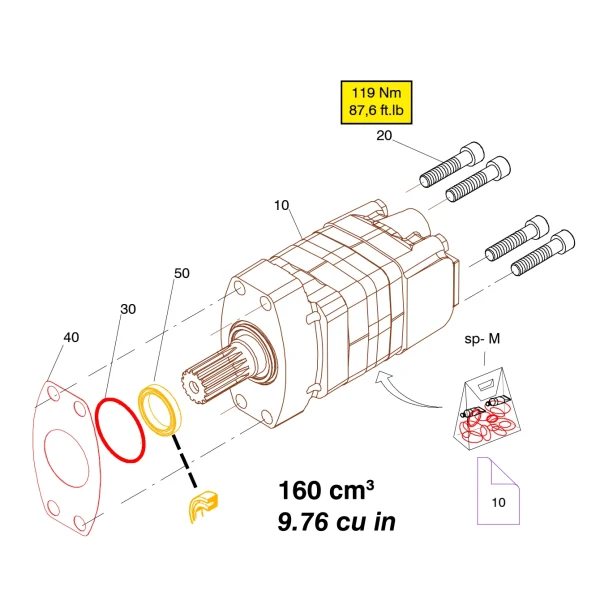 Hyd motor 86752615 - Fitting Position Guide on HC95 Hydraulic Rock Drill/Drifter