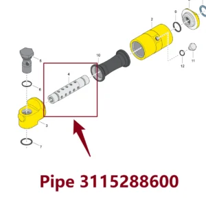 Pipe 3115288600 - Main View for Atlas Copco/Epiroc RD18U Hydraulic Drifter